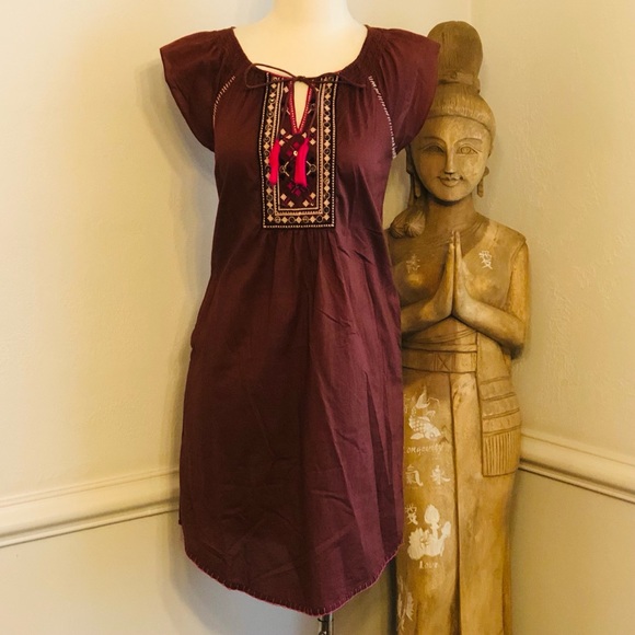 ♦️SALE♦️Anthropologie Maeve Dress Brown Beautifully Detailed Embroidery Size 2 - Picture 8 of 10